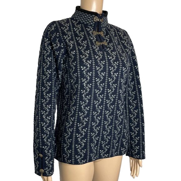 Women's Small Laila & Lasse Black Printed Hook Eye Closure Pullover Sweater Wool - Picture 2 of 5